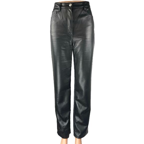 Aritzia Wilfred Women's Black Faux Leather High Rise Straight Trousers Pants 6 - Picture 1 of 5